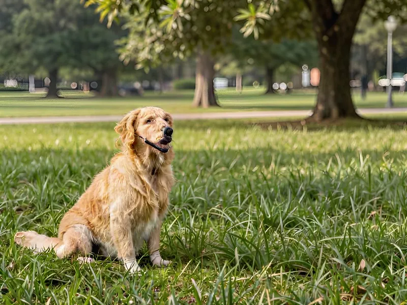 Körniges Parkfoto eines Hundes verbessert
