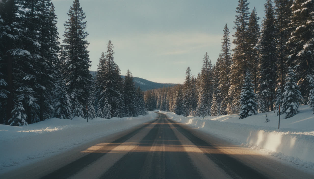 Snowy mountain pass